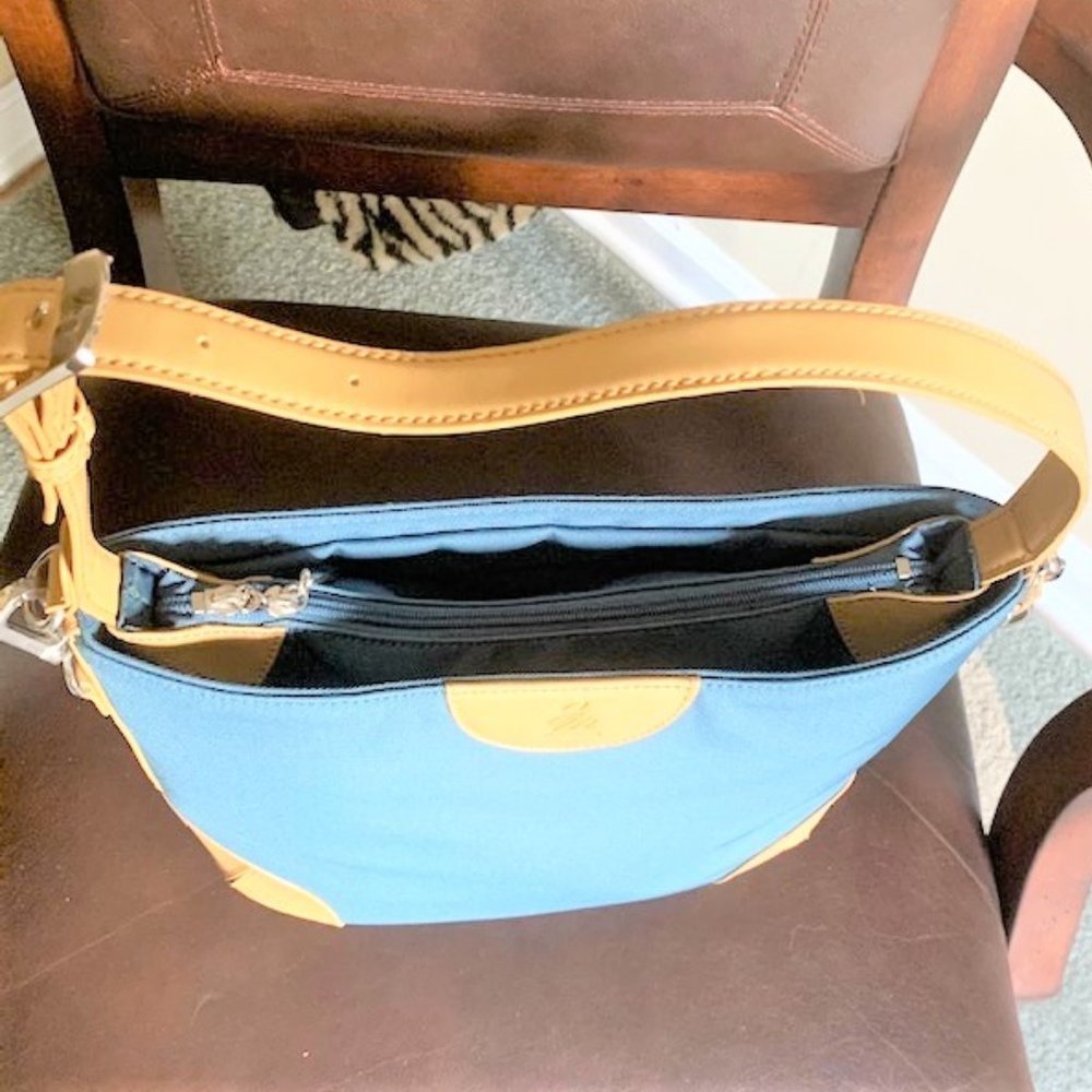 JOY MANGANO Teal/Tan Trim Bucket Shoulder Handbag - Picture 8 of 10